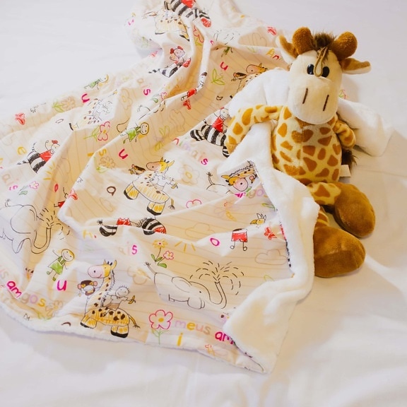 plush, giraffe, toy, textil, blanket, cotton, diaper, bed, cute, bedroom