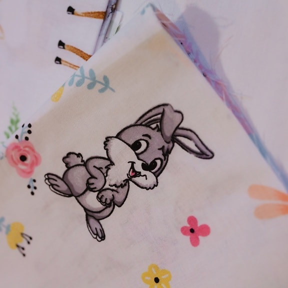 drôle, Bunny, lapin, texture, textil, mouchoir, coton, illustration, vintage, tissu