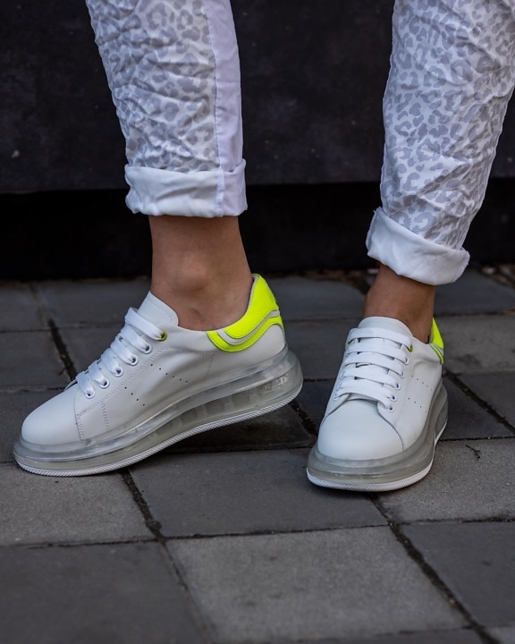 white, modern, sneakers, rubber, legs, girl, street, footwear, pair