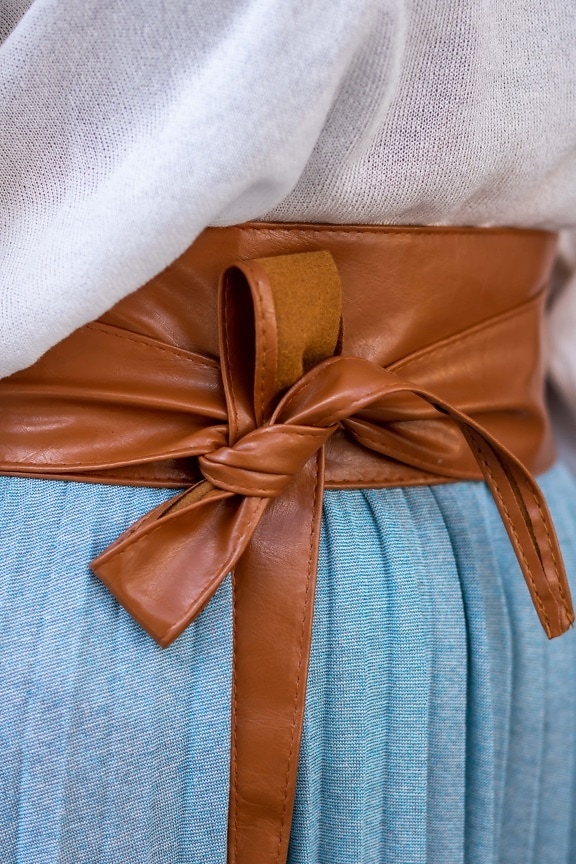 light brown, leather, belt, waist, stomach, skirt, knot, fashion, outfit, close-up