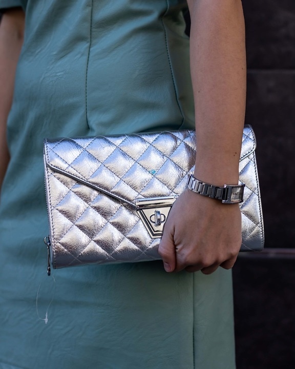 shining, handbag, grey, dress, fashion, leather, expensive, wristwatch, silver, woman