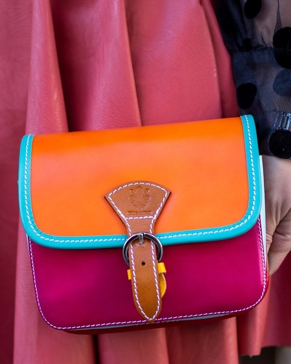 orange yellow, colorful, handbag, pinkish, trendy, fancy, leather, luggage, fashion, shopping