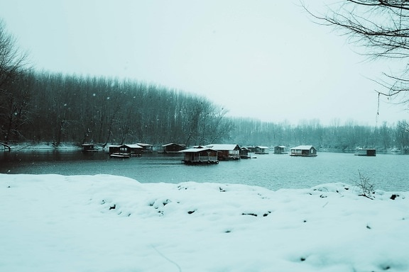 Landschaft, Winter, 'Nabend, kaltes Wasser, schneebedeckt, Panorama, Wetter, Schnee, Kälte, Eis