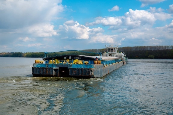 cargo ship, barge, river, Danube, heavy, transport, industrial, water, watercraft, ship