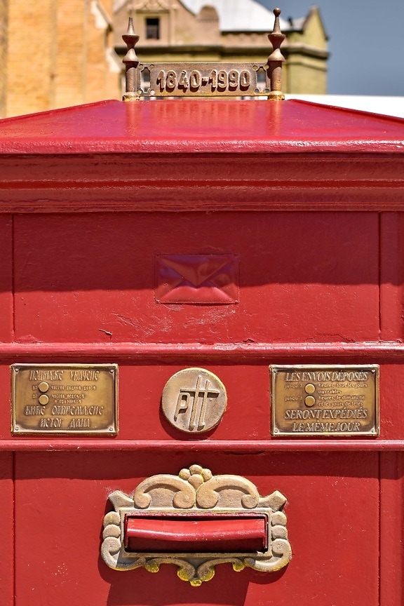 vieux, fente de courrier, courrier, vintage, boîte aux lettres, style ancien, rouge, fer de fonte, historique, boîte de