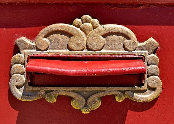 mail slot, cast iron, mailbox, bronze, brass, decorative, unique, decoration, old, texture