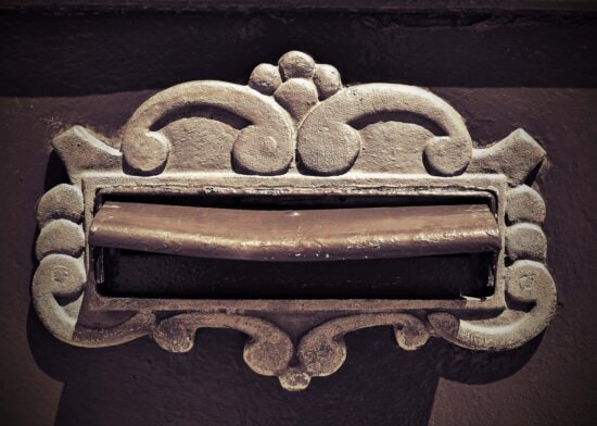 mail slot, close-up, mailbox, rust, vintage, brass, history, detail, ornament, monochrome