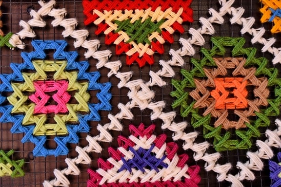 fibra, forma, lã, segmento, geométricas, tradicional, artesanato, projeto, nó, feito à mão