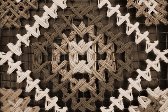 wool, grid, design, thread, metal, knot, tradition, sepia, monochrome, texture