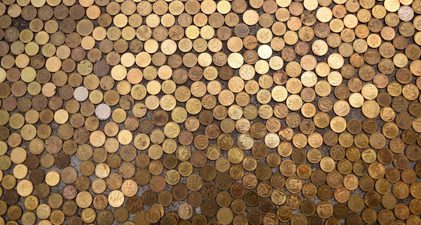 pièces de monnaie, Metal, brillante, trésorerie, texture, de nombreux, argent, brillante, en laiton, réflexion