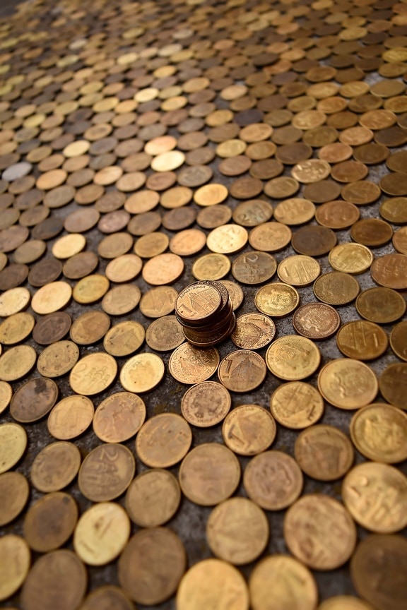 Geld, Münzen, Metall, Textur, Messing, Serbien, Bargeld, Einsparungen, Borke, Stapel