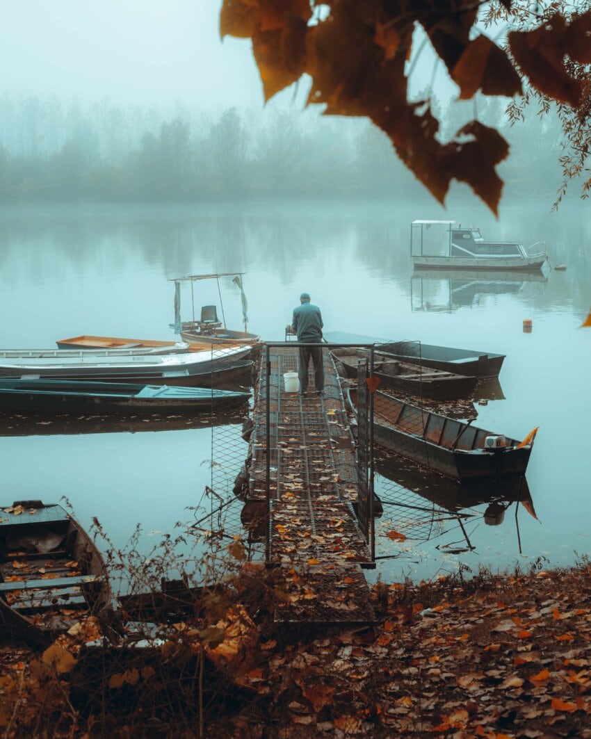 Free picture: boats, pier, fishing boat, bad weather, foggy, man ...