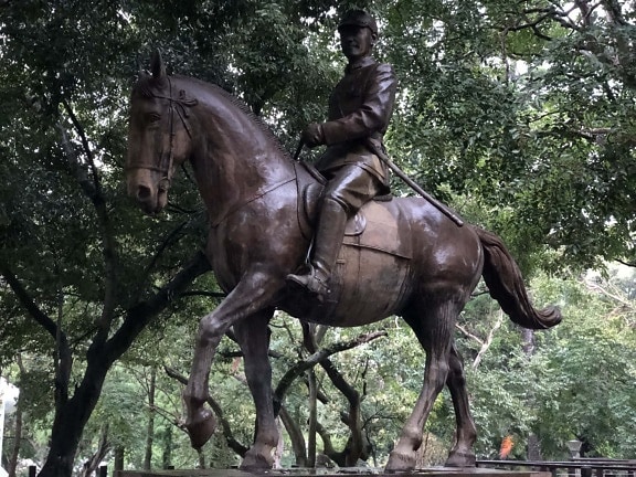 monument, Taiwan, sculpture, bronze, générales, soldat, cavalerie, cheval, statue de, animal