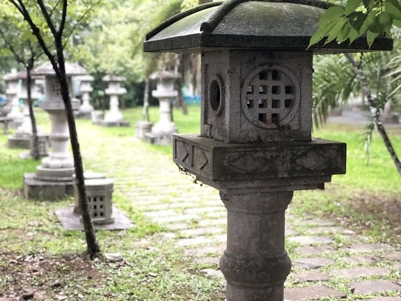 taiwan, park, lantern, sculpture, concrete, garden, box, container, outdoors, grass