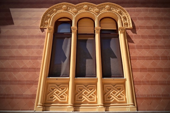drei, fenster, Arabeske, Arch, Barock, Ornament, architektonischen Stil, Fassade, Fenster, Architektur