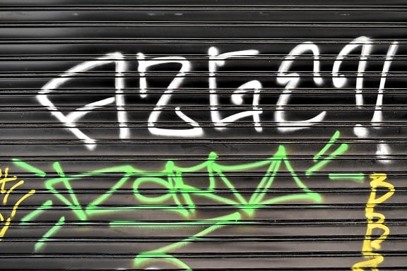 abstrakt, graffiti, podepsat, kov, vandalismus, městská oblast, vzor, návrh, čára, umění