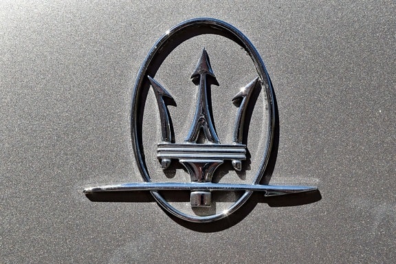 Maserati, cromo, símbolo, reflexión, signo de, coche, metálicos, pintura, urbana, vehículo