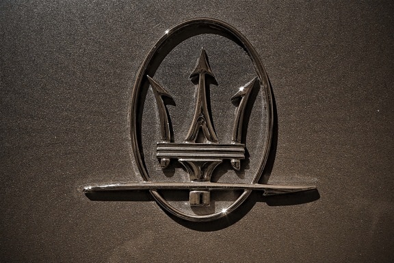 Maserati, sepia, symbol, skinnende, tegn, blank, skygge, kromi, metallic, metal, tekstur