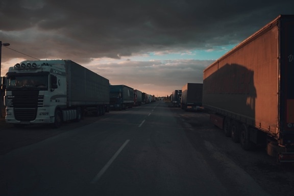 truck, cargo, road, parking lot, shipment, freight, logistics, trailer, street, vehicle