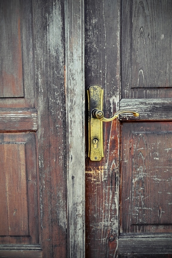 voordeur, veiligheid, sleutelgat, roest, hardhout, timmerwerk, hout, oude, houten, deur