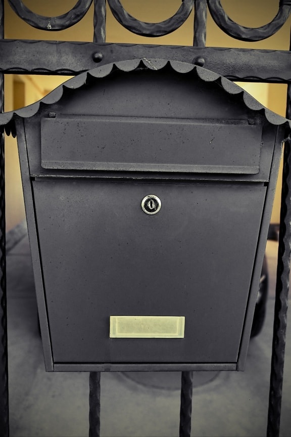 Postfach, Mailslot, Ornament, Schwarz, aus Gusseisen, handgefertigte, Schlüsselloch, Stahl, Eisen, Branche