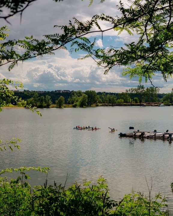 kayak, kayaking, sport, lakeside, recreation, river, water, lake, land, landscape