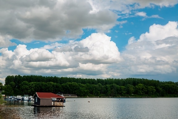 Resort område, nationalpark, ved søen, båd, bådehus, søen, natur, bygning, vand, sommer