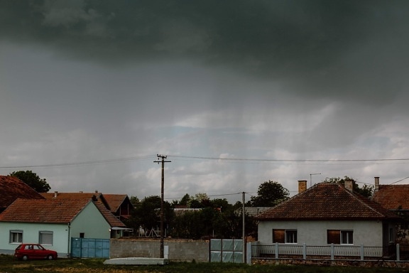 bad weather, cloudy, street, urban area, houses, home, storm, structure, house, building