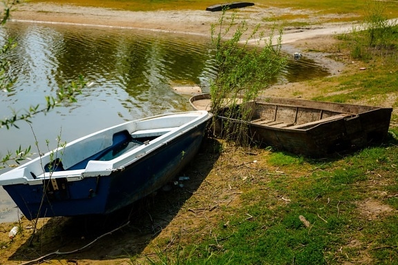 decay, abandoned, river boat, river, riverbank, spring time, water, boat, lake, nature