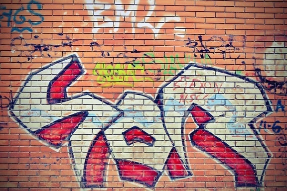 Murivo, Nástenné, tehly, vandalizmus, graffiti, kaz, vizuálne, abstraktné, Tehla, vzor