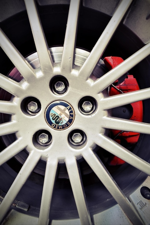 Alfa Romeo, rim, close-up, aluminum, sports car, wheel, device, machine, steel, machinery