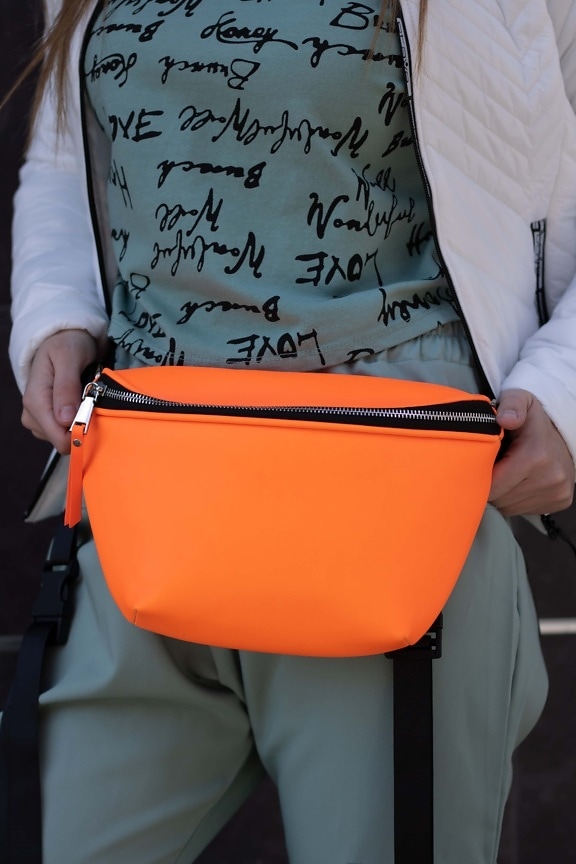 torbu, narančasto žuta, stil, moderno, urbano područje, mlada žena, modni, djevojka, odjeća, drži