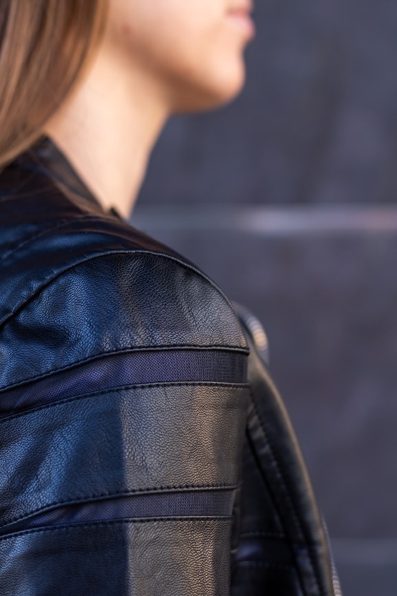 jacket, leather, black, shoulder, girl, posing, fashion, woman, backpack, portrait