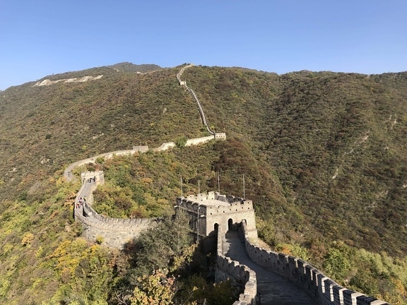 Chinês, parede, Castelo, China, medieval, Rampart, paisagem, montanha, ascensão, arquitetura