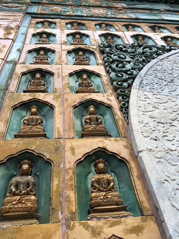 Buda, Budismo, ornamental, pared, arabesco, Patrimonio, religiosa, religión, símbolo, fachada