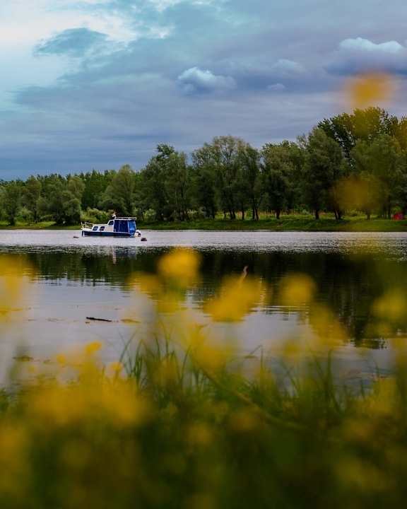 berge, bateau à moteur, réflexion, Lac, paysage, rivière, eau, rive, à l’extérieur, nature