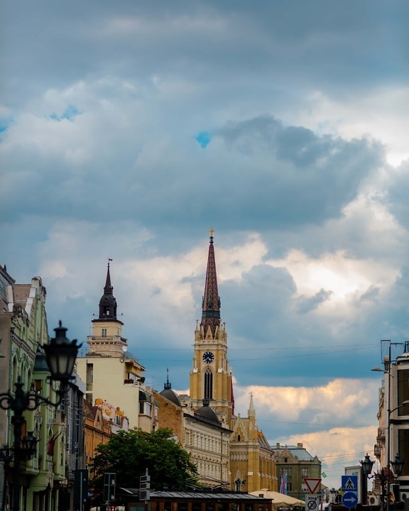 panorama, street, building, tower, cathedral, architecture, religion, church, old, city
