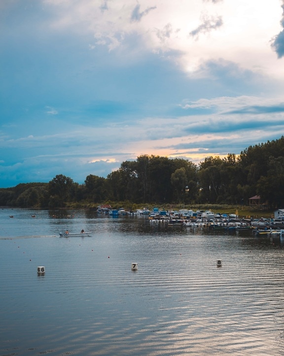 lakeside, harbour, afternoon, boats, resort area, landscape, water, lake, shore, river