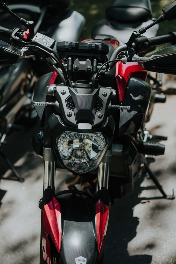 motorbike, motorcycle, steering wheel, headlight, black, dark red, seat, bike, vehicle, chrome