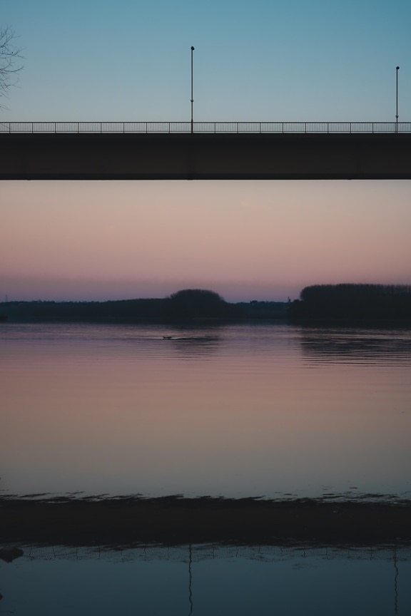 bridge, dusk, riverbank, twilight, river, landscape, reflection, sunset, water, dawn