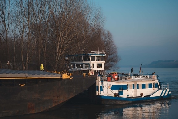 ferry, shipment, ship, barge, river, water, vehicle, watercraft, pier, canal