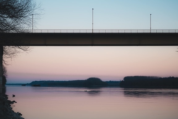 Podul, amurg, reflecţie, fluviul Dunarea, Râul, zori de zi, apa, amurg, Lacul, peisaj