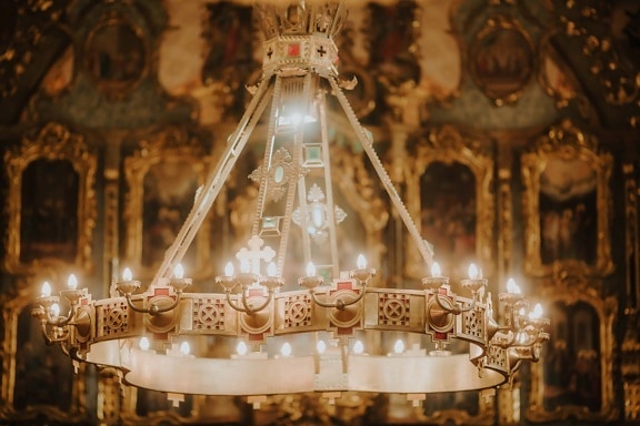 ortodoxa, araña de luces, iglesia, luz, iluminación, de lujo, tradicional, altar, arquitectura, adentro