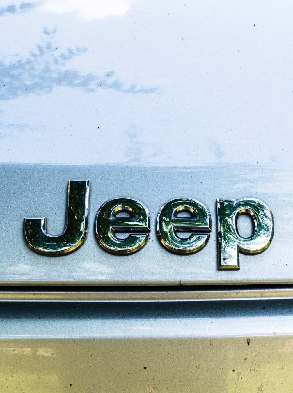 Jeep, voiture, automobile, symbole, signe, métalliques, réflexion, chrome, texte, vintage