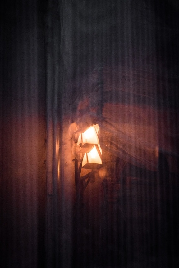 lamp, street, window, reflection, dark, illuminated, spotlight, light, retro, bright