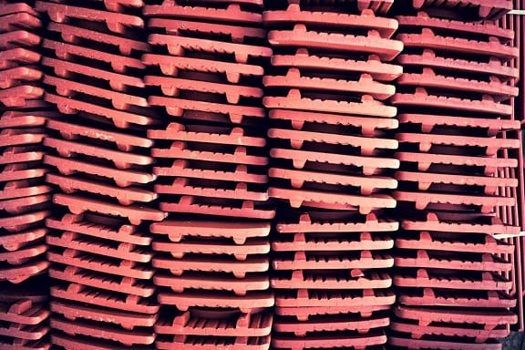 tiles, dark red, roof, close-up, stack, detail, texture, industry, wood, architecture
