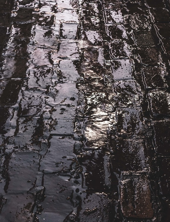 water, alley, rain, old, wet, bricks, decay, dirty, rough, texture