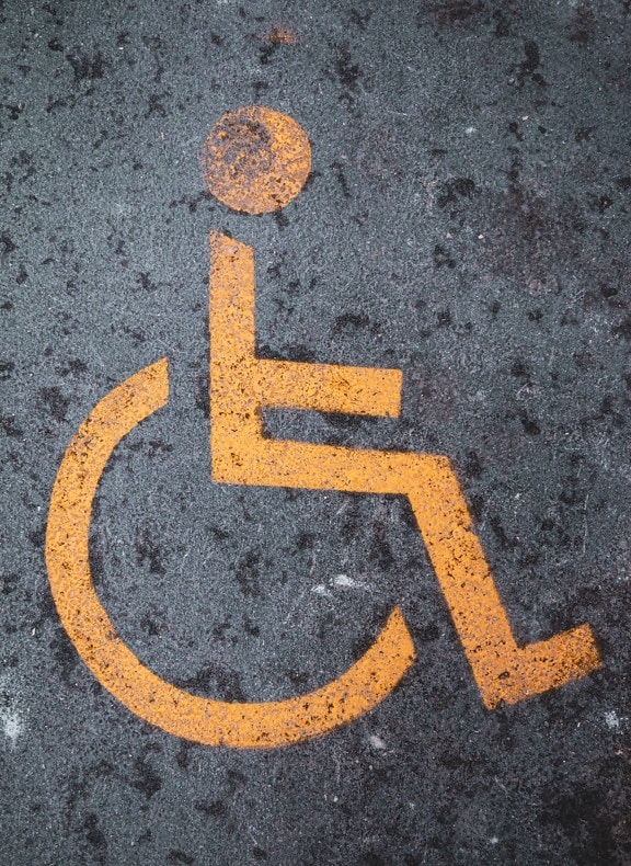 sign, wheelchair, asphalt, parking lot, parking, disabled, symbol, traffic, road, warning