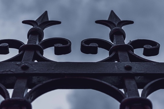 Gang đúc, hàng rào, kiểu Gothic, sắt, Arrowhead, làm bằng tay, mũi tên, màu xanh đậm, nghệ thuật, cũ