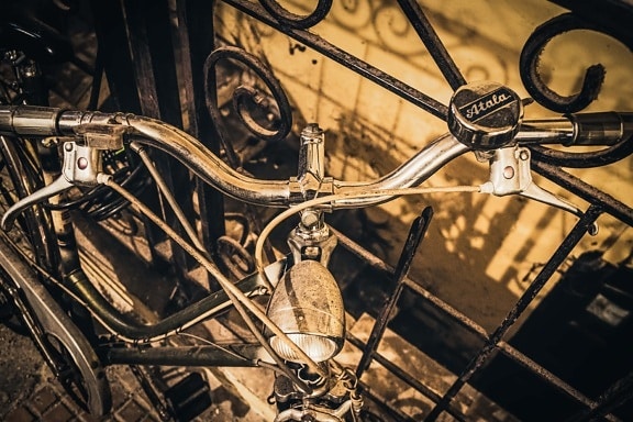 bicicleta, nostalgia, estilo antiguo, sepia, cromo, faro, brillante, campana, rueda de manejo, vendimia